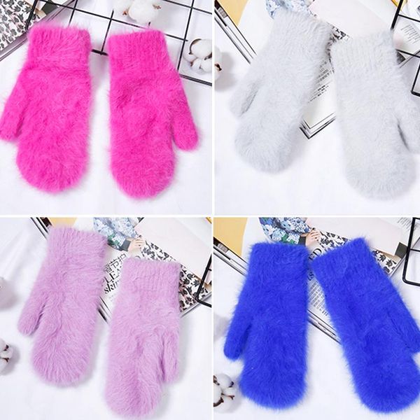

sports gloves wool korean version ladies solid color fingerless winter women girls outlet fur soft mittens, Black