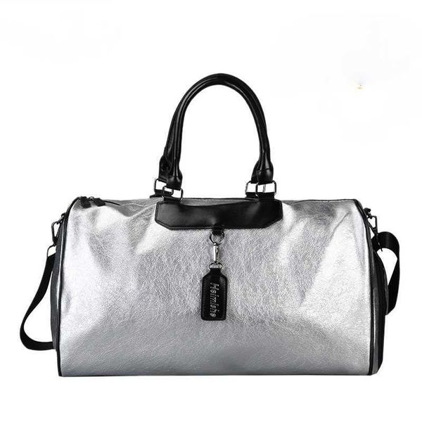 Donne d'argento fitness palestra borsa da viaggio glitter sac de sport per uomini formazione sportiva sportiva palestra palestra palestra borsa da viaggio XA32A Q0721