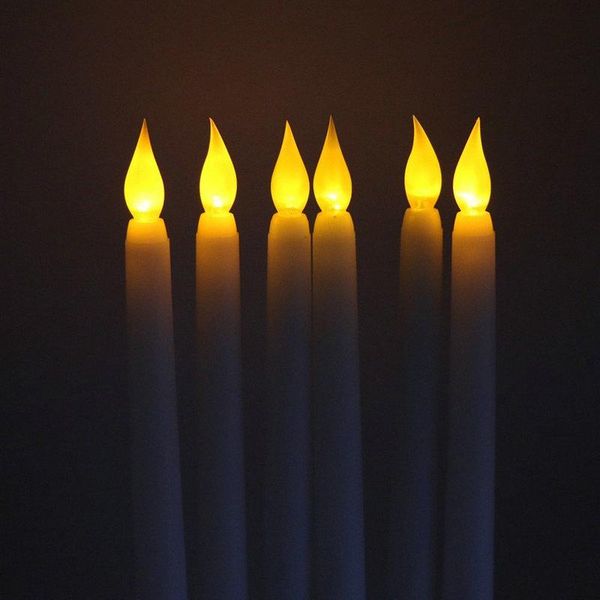 

candles 6pcs 11"led battery operated flickering flameless ivory taper candle lamp stick wedding home table decor 28cm(h)-amber