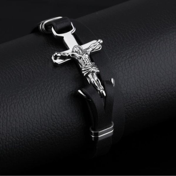 

cuff personality rock jesus fashion double leather bracelet, White