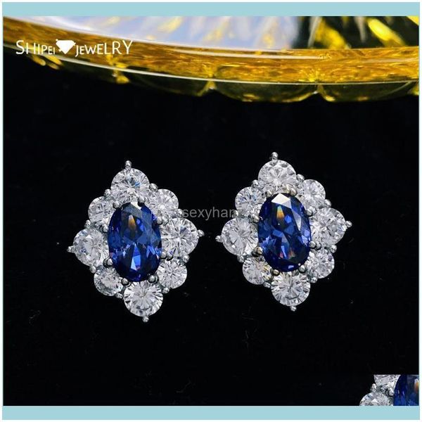 Corte oval para cut Sapphire Moissanite Gemstone Wedding Jewelry Engagement Luxury Ear Studs Earrings Drop entrega 2021 YGRSK