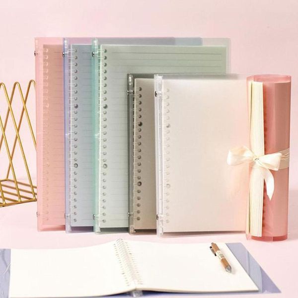 

grid loose-leaf book transparent macaron notebook inner core a5 b5 notebook diary plan binder office school supplies ring binder, Purple;pink