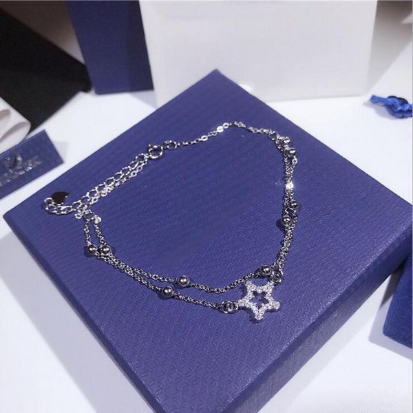 

victoria wieck lovely fashion jewelry pure 100% 925 sterling silver pave white clear 5a cubic zirconia double star anklets for women gift, Red;blue