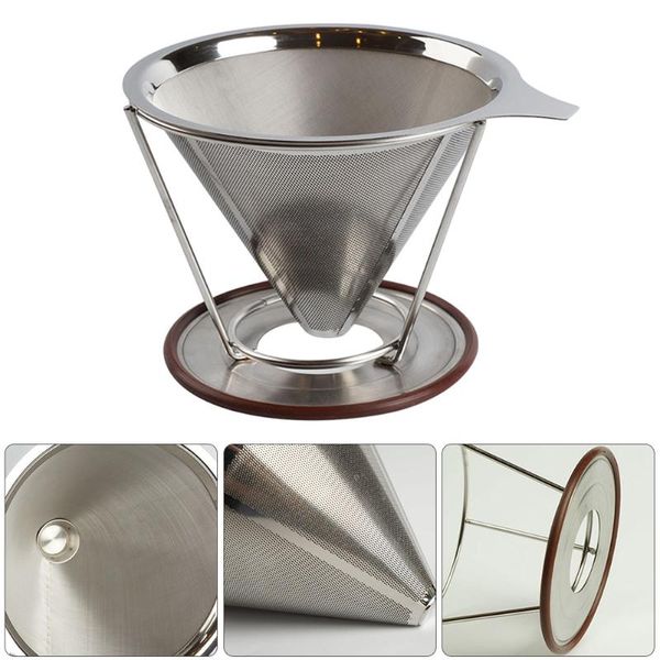 

coffee filters reusable double-layer filter stainless steel holder metal mesh funnel baskets split design coffees