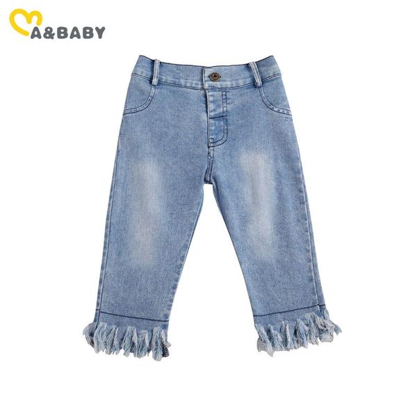 

ma&baby 1-6y spring autumn toddler kid girl jeans casual tassel straight mid waist denim pants for children girls costumes, Blue