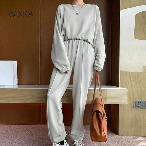 

wixra spring autumn womens casual sets o neck pullover sweatshirts +elastic waist sweatpants solid loose basic suits 210819, White