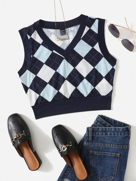

argyle print tank 90p2#, White