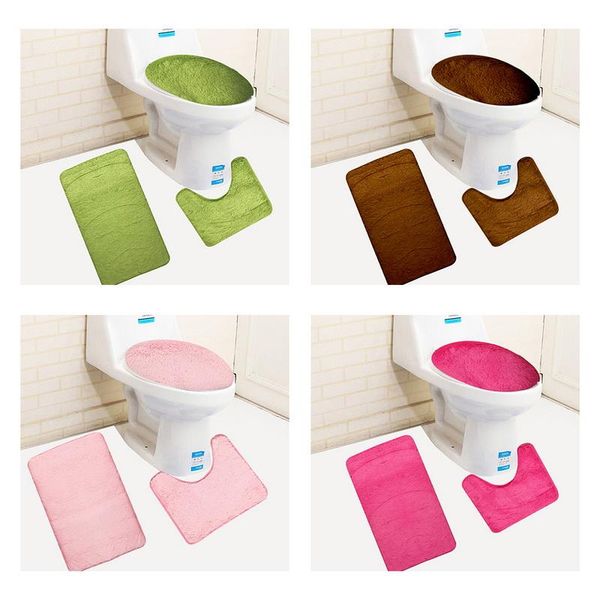 

bath mats 3pcs bathroom toilet lid set creative individual gift silp on floor mat plush