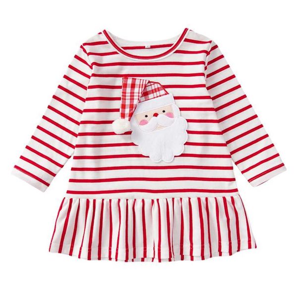 Herbst Frühling Mode Mädchen Kleid Nette Mädchen Lange ärmeln Weihnachten Gestreiften Kleid Für Kinder G1026