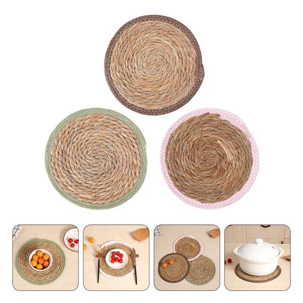 

mats & pads 3pcs natural grass woven kitchen pot mat heat-resistant decorative bowl pad