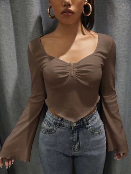 

sweetheart neck trumpet sleeve tee w5zr#, White