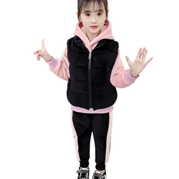 

2021 new long sleeve suits casual outwear three autumn pips children in addition to thick veet hooded sweatshirt 4-13y assembly hcw3, White