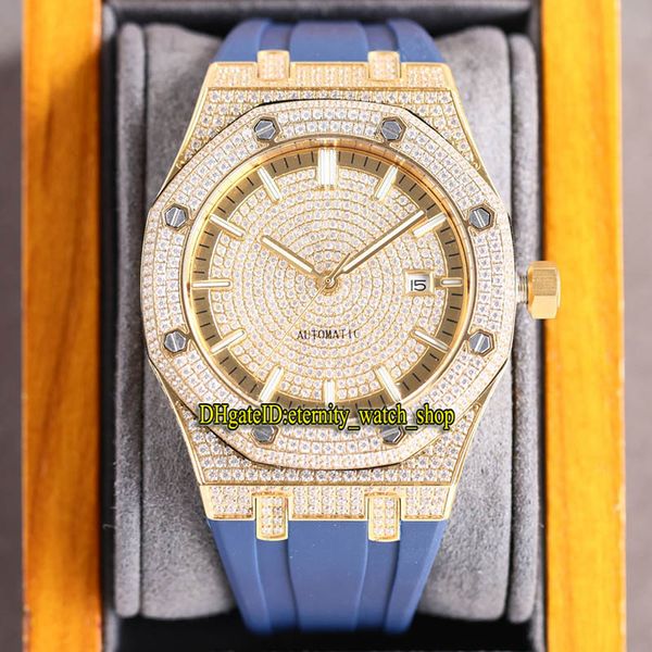 

twf super bd15452 paved diamonds japan miyota automatic mens watch full iced out diamond dial gold steel case ta15720 blue rubber strap jewe, Slivery;brown