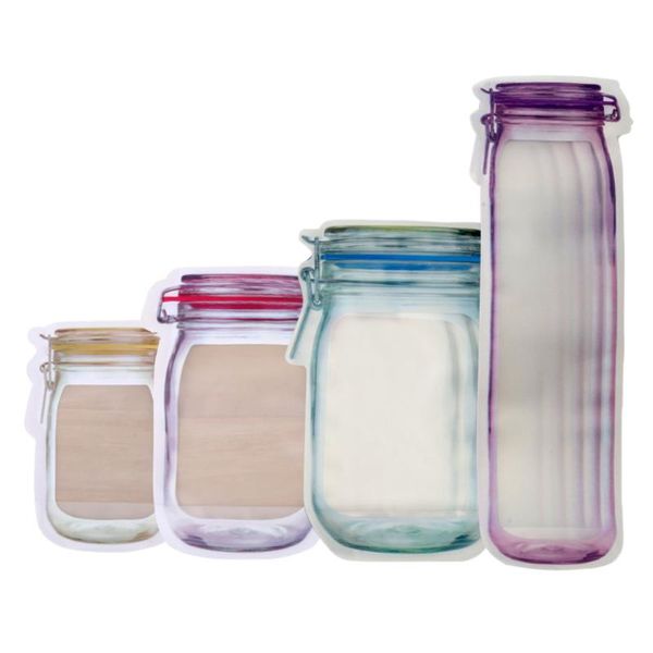 

storage bags 12pcs reusable jar shape zipper bag plastic leakproof food saver er biscuit snack sandwich ziplo