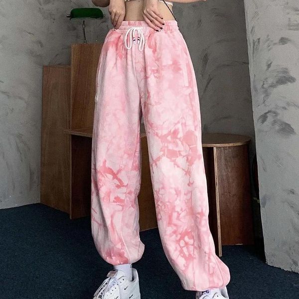 

women's pants & capris y2k pink tie-dye casual women harajuku baggy high waist vintage korean style streetwear female 2021 harem, Black;white