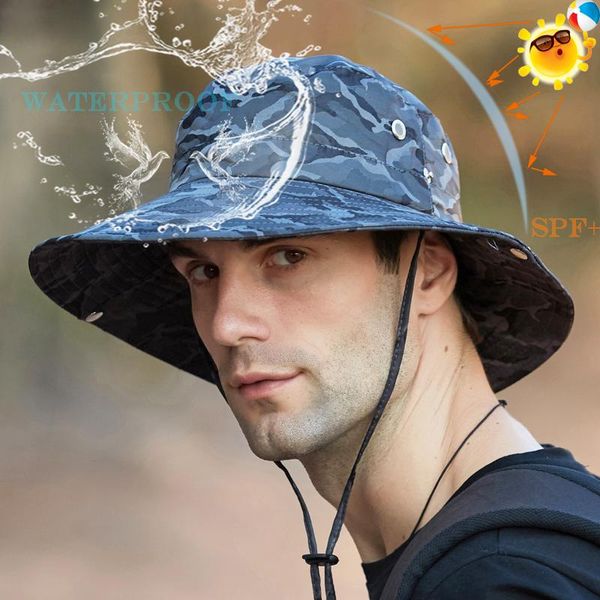 

wide brim hats k110 2021 summer hat panama for men sunscreen visor fishing mountaineering fisherman's beach boonie bucket, Blue;gray