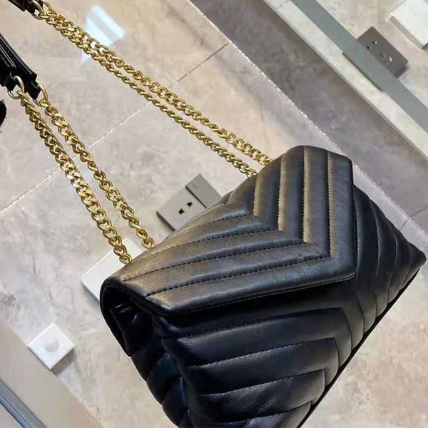 

luxury designer wave pattern shoulder bag y-shaped seam leather ladies metal chain flap crossbody handbag wholesale