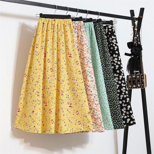 

boho floral print a line women skirt maxi elastic high waist vintage skirts summer holiday beach, Black