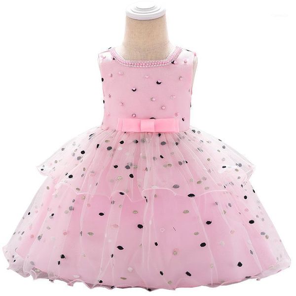 

girl's dresses children's sweet princess dress born girl baby embroidery dot beaded wedding child full 1 age baptism, Red;yellow