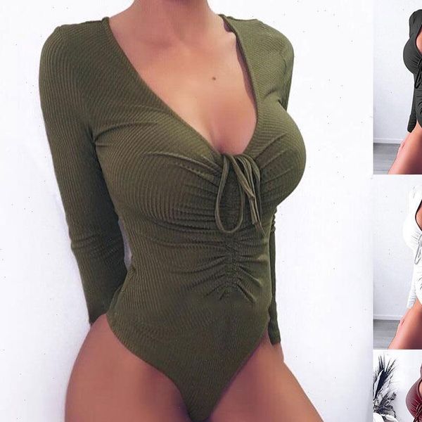 

stretch body femme for women long sleeve bandage bodycon bodysuit 2021 autumn ladies bownot leotard jumpsuit, Black;white