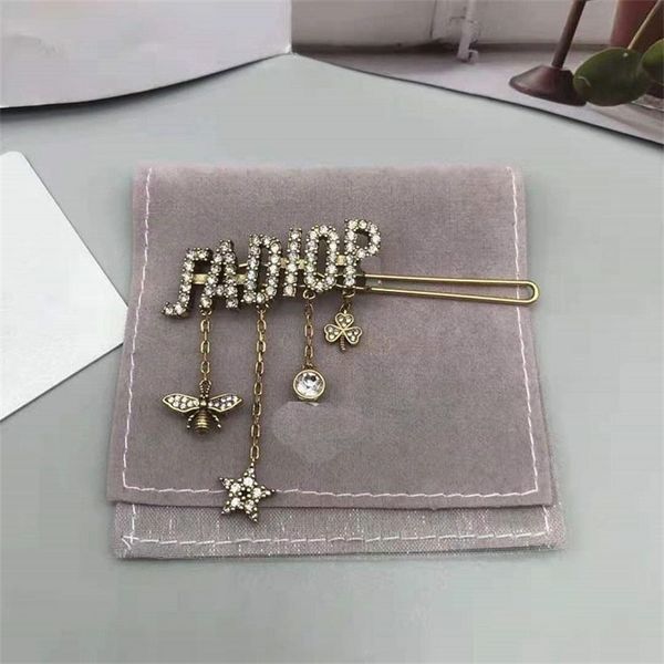 

designer jewelry letter five pointed star bee leaf grass water drill hairpin 2021 brass hairband female 8xv4, Golden;silver
