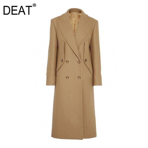 

women's wool & blends [deat] loose fit two wear double breasted warm woolen coat parkas lapel long sleeve women fashion autumn winter 2, Black