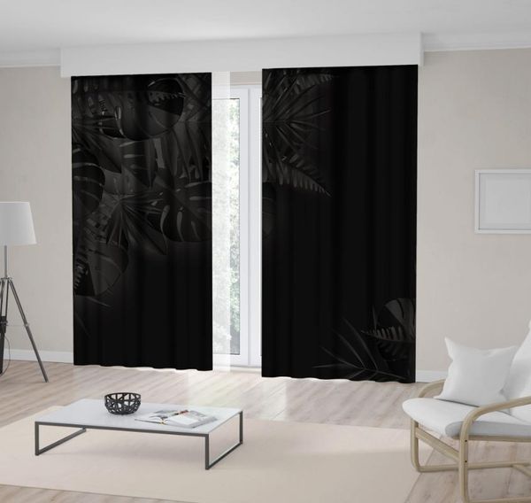 

curtain & drapes palm monstera tropical leaves origami exotic hawaiian jungle summertime monochromic art black gray