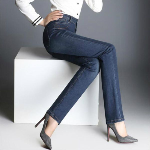 

women's jeans 2021 spring and autumn office lady cotton brand high waist plus size stretch female women girls straight clothes 79301, Blue