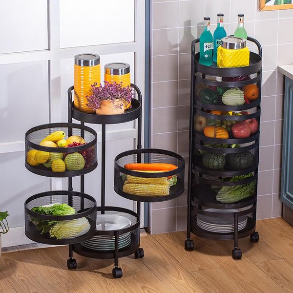 

hooks & rails rotating vegetable shelving kitchen floor multilayer storage rack
