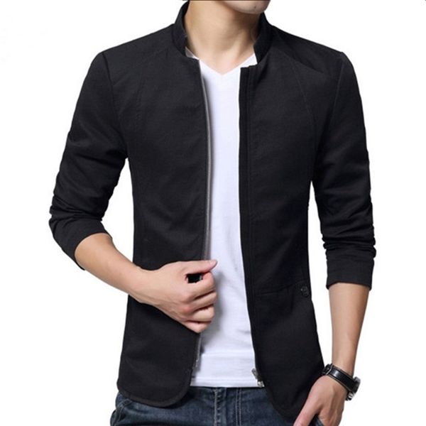 

chinese style mandarin collar casual blazer men zipper jackets coats mens cotton stand collar blazer hombre plus size 5xl 4xl 201104, White;black