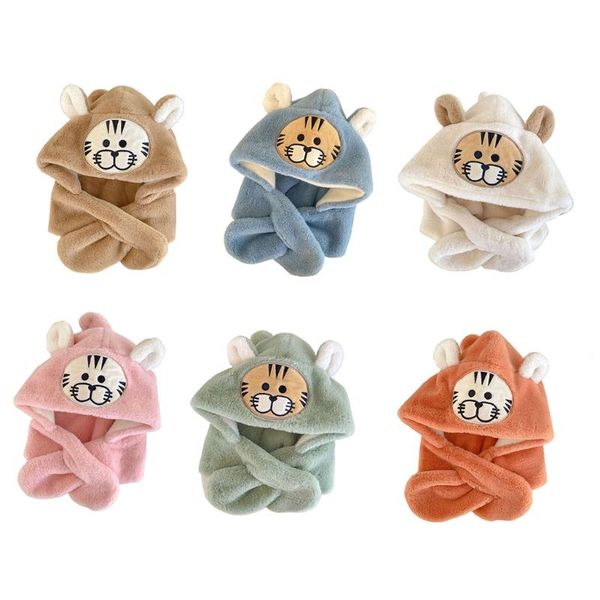 

berets 2xpd cute tiger beanie hat scarf balaclavas one-piece pullover plush ear for over 2 year old baby in cold weather, Blue;gray