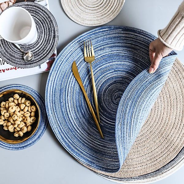 

mats & pads round woven placemat,table pad heat resistant mat linen non slip table home decoration christmas