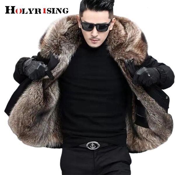 

men casual parka faux mink hair detachable casacos warm thicken overcoats slim hooded homme 19686 211110, Black