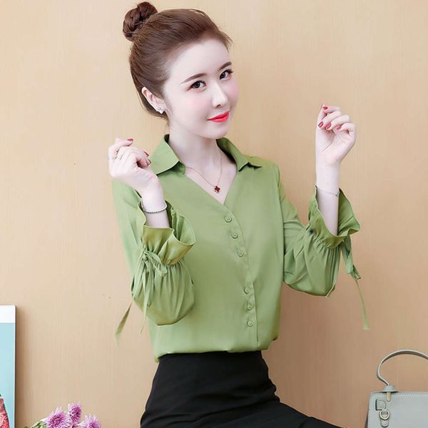 

chiffon shirt women's long spring dress 2021 new foreign super fairy fashion korean style bottom lantern sleeve top, White
