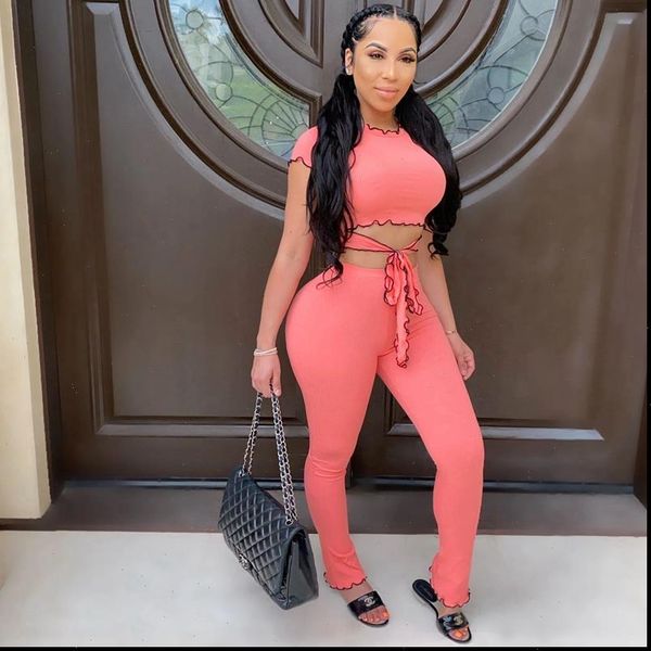 

club 2 piece sets womens outfits summer clothes for women pink ribbed two piece set and pants matching sets tracksuit, Gray