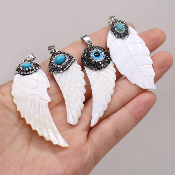 

charms natural mother of pearl shell pendant hand-carved wing leaf mop for diy necklace jewelry making supplies, Bronze;silver