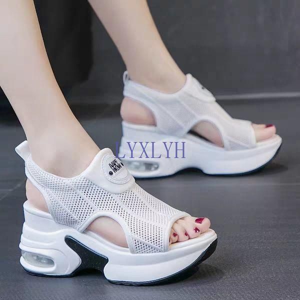 

dress shoes height increasing insole sports sandals for women 2021 summer fashion roman style wedge platform internet, Black
