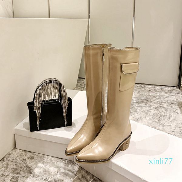 

designer roman boots fashion color matching pointed toes womens long boot female martin casual wild non slip genuine leather women, Black