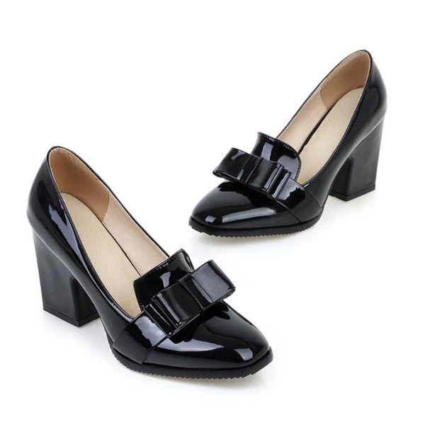 

dress shoes qplyxco patent leather women's heels 8cm luxury leisure loafers middle heel square head platform-712, Black
