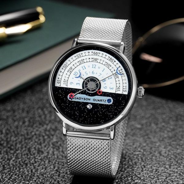 

wristwatches watches mens sport analog clock waterproof quartz watch men stars moon design steel relogio masculino, Slivery;brown