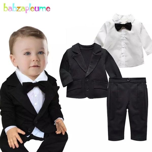 3pcs / 0-24months / primavera outono bebê roupas meninos roupas roupas terno jaqueta preta + camisa branca + calças recém-nascidos conjuntos de roupas BC1018 210309