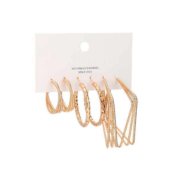 

fashion earrings special-shaped circle embossed earrings three piece set, Silver