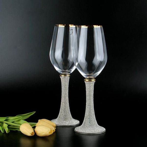 

crystal diamond decorated wine glass high-grade wedding toasting flutes for bride and groom home table / wine cooler decoration