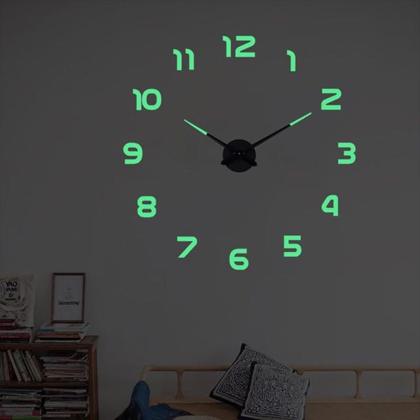 

large wall clock shine luminous 3d diy big decorative kitchen clocks stickers wall clock home decor