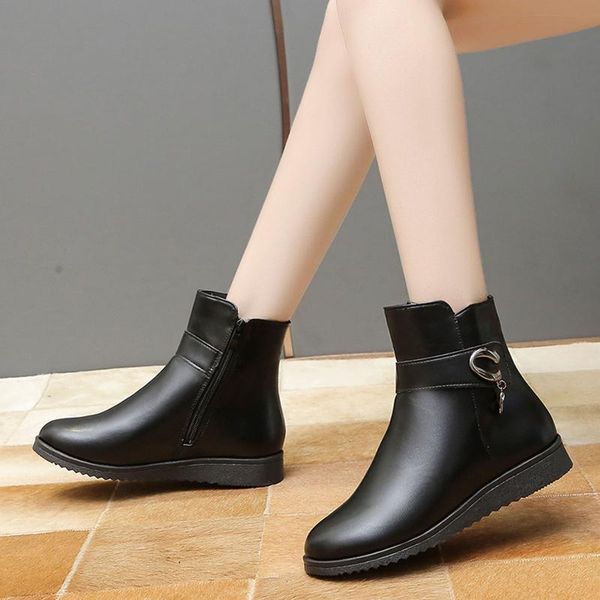 

boots ankle for women vintage retro keep warm flat zipper rhinestone short booties round toe shoes botas feminina platform shoe, Black