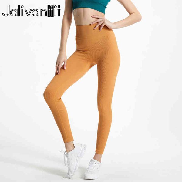Jalivanfit Mulheres Ribbed Yoga Leggings Calças de Esportes Seamless Yoga Calças Exercício Ginásio Ginásio Fitness Leggings Activewear Pants emagrecimento H1221