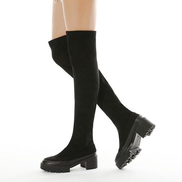 

boots slim stretch knee high platform winter women long shoes sock over the, Black