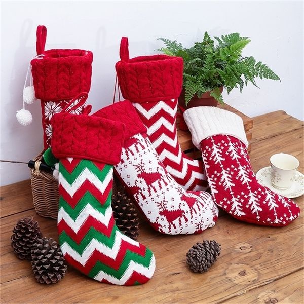 Nuova calza di Natale lavorata a maglia Caramelle di Natale Sacchetti regalo Titolare Calzini lager Ornamenti per l'albero di Natale Natale Capodanno Regalo per bambini 201017