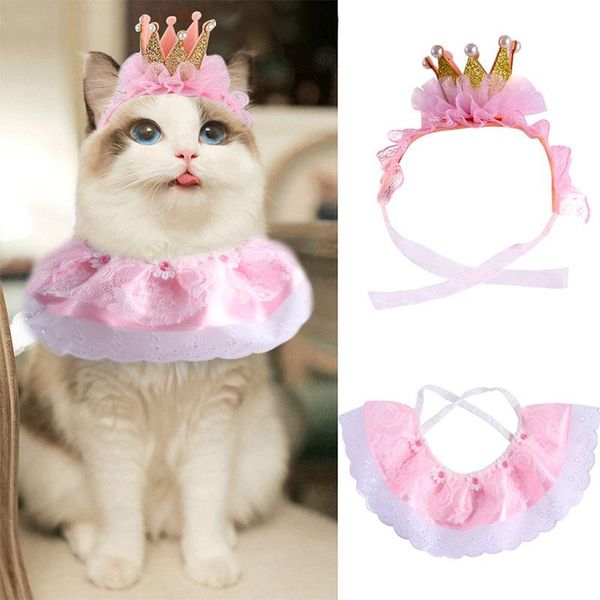 

cat costumes pet birthday dress set crown lace combination matching bib costume accessories