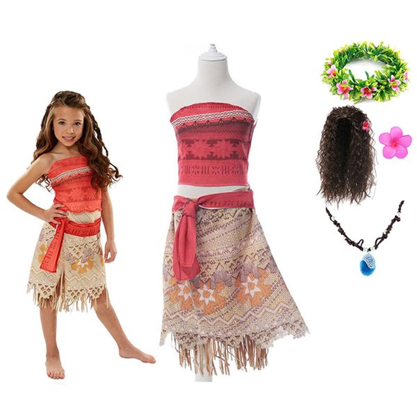 

new vaiana moana princess cosplay costume for children dress costume with necklace for halloween costumes for kids girls gifts 210225, Red;yellow